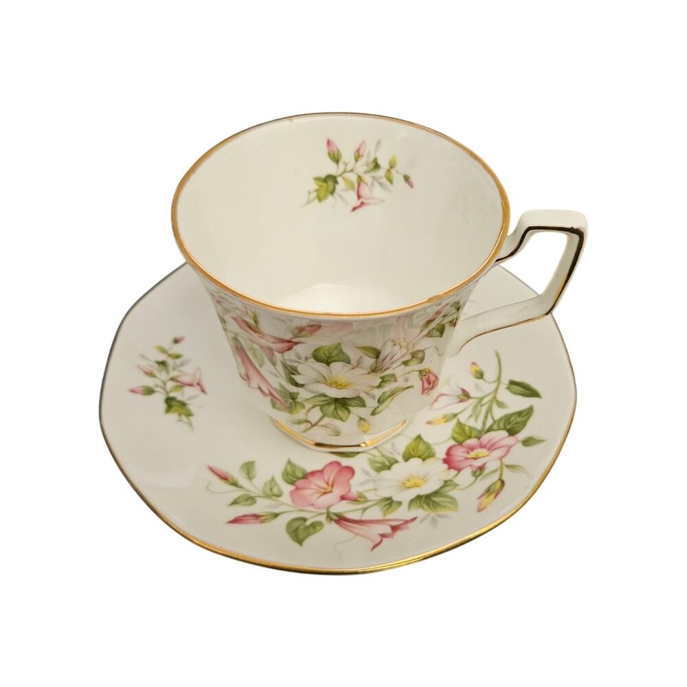 Queen's Rosina China Co LTD Floral Cup Saucer England Gold Trim Vintage